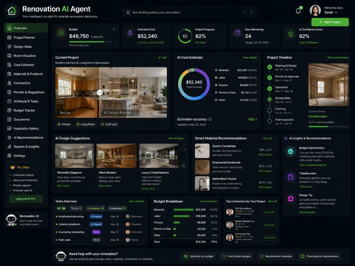 airenovation.app AI renovation planner app — dashboard preview